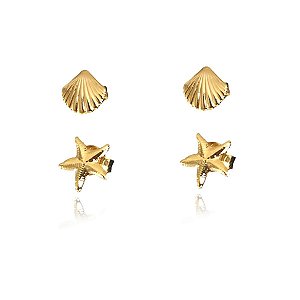 Duo Marinho Folheado Em Ouro 18k [F027]