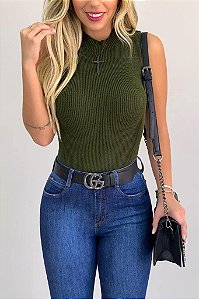 Blusa Tricot Gola Alta Sem Manga [F081]