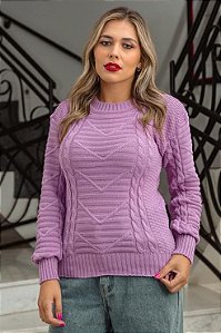 Blusa Tricot Relevo Trançada Manga Longa [F081]