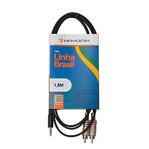 Cabo de Áudio Linha Brasil P2 Estéreo X 2 RCA 1,8m Preto HAYONIK [F003]
