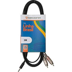 Cabo de Áudio Linha Brasil P2 Estéreo X 2 RCA 3m Preto HAYONIK [F003]