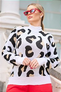 Blusa Tricot Duo Print Manga Longa [F081]
