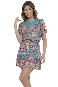 Vestido Curto Crepe Mangas Curtas Flok [F081]