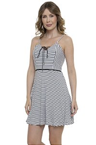 Vestido Curto Viscolycra Listrado Cordões Acinturado Alças [F081]