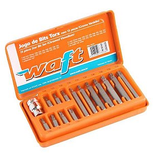 Jogo de Bits Hexalobular Com Adaptador T20AT55 Com 15 Peças Waft [F002]