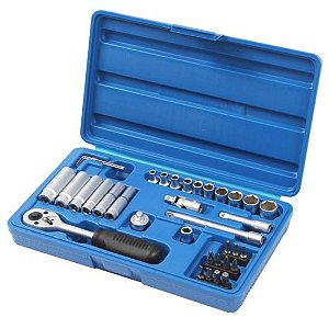 Jogo de Soquete Sextavado 1/4" Com 36 Peças CR-V Waft [F002]