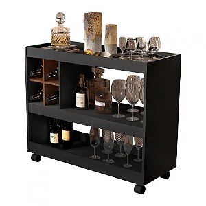 Aparador Bar Com Rodizios Preto Em Mdf [F031]