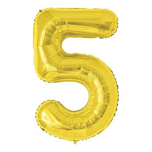 Balão Aniversário Número 5 Grande Dourado Metalizado 100cm [F112]