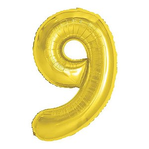 Balão Aniversário Número 9 Grande Dourado Metalizado 100cm [F112]