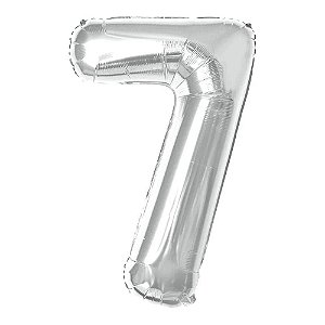 Balão De Aniversário Número 7 Grande Prata Metalizado 100cm [F112]