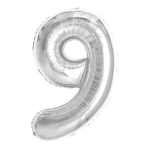 Balão De Aniversário Número 9 Grande Prata Metalizado 100cm [F112]