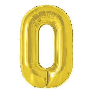 Balão Aniversário Número 0 Grande Dourado Metalizado 100cm [F112]