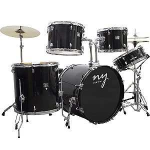 Bateria Acústica 2t Pr Sp Black Sparkle Preta Com Banco Ny F1rst [F097]