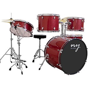 Bateria Acústica 2t Pr Sp Red Sparkle Vermelha Com Banco Ny F1rst [F097]