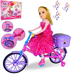 Boneca Com Bicicleta Ciclista Articulada Musical Anda E Luz [F114]