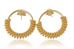 Brinco Argola Média Com Metade Trabalhada Folheado [F027]