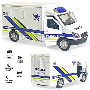 Carrinho De Ferro Van Da Polícia Miniatura Com Fricção - UNID / 12 [F114]