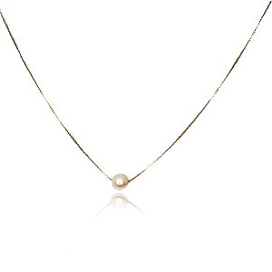 Colar Com Perola No Centro Folheado Em Ouro 18k [F027]