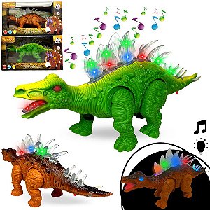 Dinossauro De Brinquedo Estegossauro Anda Emite Som Luz Led [F114]