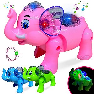 Elefante De Brinquedo Com Som E Luz Musical Anda Led Animal [F114]