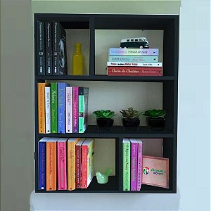 Estante De Parede Multiuso Decoração Livro Preto Em Mdf [F031]