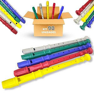 Flauta Doce Kit Com 90 Brinquedo Infantil Musical Plástico [F114]
