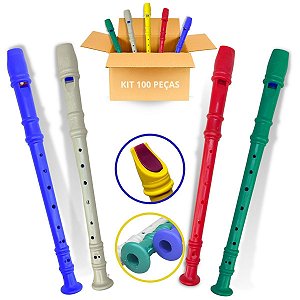 Kit 100 Flauta Doce Infantil Instrumento Brinquedo Musical [F114]