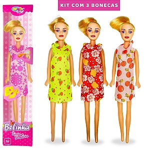 Kit 3 Bonecas Brinquedo Para Meninas Barato Plástico Criança [F114]