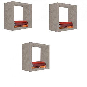 Kit 3 Nicho Decorativo 25x25x20 Cm Madeirado Em Mdf [F031]