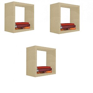 Kit 3 Nicho Decorativo 40x40x15 Cm Natural Em Mdf [F031]