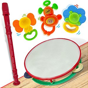 Kit Brinquedos Para Bebê Pandeiro Flauta Chocalho Infantil [F114]
