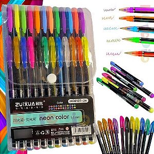 Kit Canetas Coloridas Gel Escolar Perfumadas Neon Color [F114]