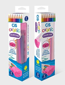 Lápis De Cor Cis 12 Cores Com Estojo E Apontador Rosa [F112]