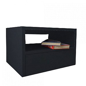 Mesa De Cabeceira Suspensa 1 Gaveta Em Mdf Preto [F031]