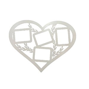 Porta Retratos Coração 4 Fotos Em Mdf Branco [F031]