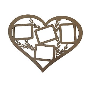 Porta Retratos Coração 4 Fotos Em Mdf Natural [F031]
