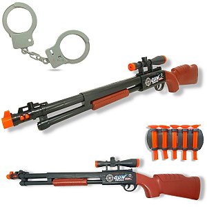 Sniper De Brinquedo Espingarda Atira Dardos Shotgun + Algema - UNID / 288 [F114]