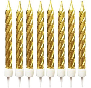 Velas De Aniversário Espiral Metalizada Dourada C/8 Un Make+ [F112]
