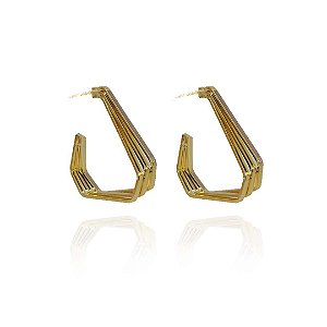 Brinco Argola Três Triangulos Folheado A Ouro 18k [F027]
