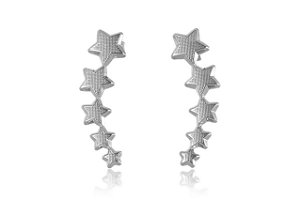 Brinco Ear Cuff De Estrelas Folheado Em Ródio Branco [F027]