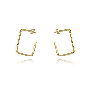 Brinco Pequeno De Argola Quadrada Folheado Em Ouro 18k [F027]