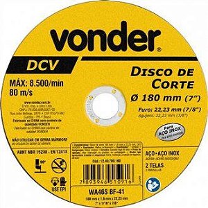 Disco Corte 180mm X 1,6mm X 22,23 Mm Dcv Vonder12.40.700.160 [F083]