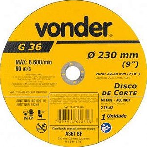 Disco De Corte 230mm X 2,0mm X 22,23mm Vonder 12.40.230.190 [F083]