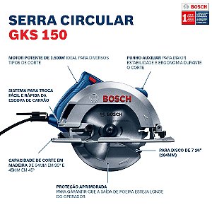 Serra Circular 1500w C/ 2 Discos E Guia Paralelo - Bosch Gks150-2d 220v [F083]