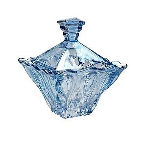 Potiche Decorativo Cristal De Chumbo Wolff C/ Tampa Safir Azul 11x13cm 26050 [F083]