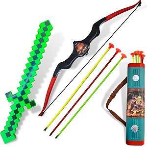 Kit Espada Som E Luz E Arco E Flecha De Brinquedo Com Aljava [F114]