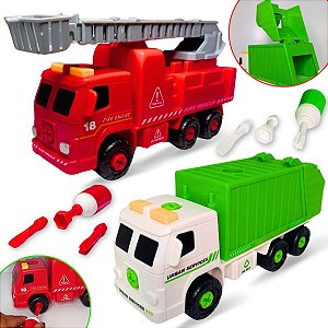 Brinquedo Caminhão De Lixo Bombeiro Monta Desmonta Didático [F114]
