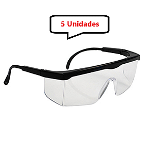 Kit 5 óculos Proteção Segurança Incolor Epi 1° Linha Ajuste - UN / 5 [F103]