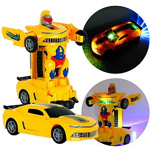 Carro E Robô 2 Em 1 - Bate, Volta, Som E Luz -amarelo [F102]