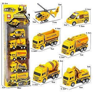 Conjunto 6 Carrinho E Helicóptero Miniaturas - Cor:amarelo [F102]